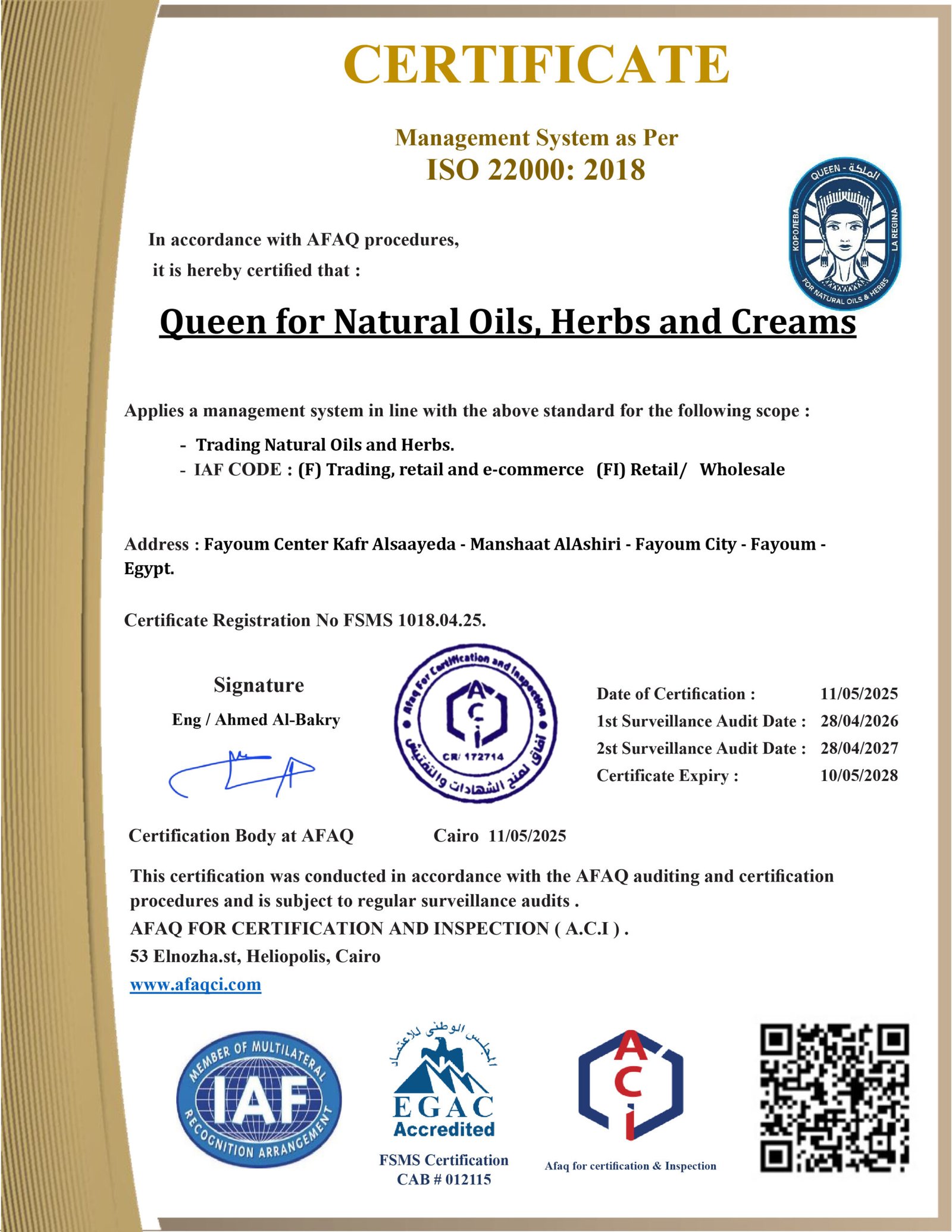Queen Natural CERTIFICATE ISO 22000 01 scaled