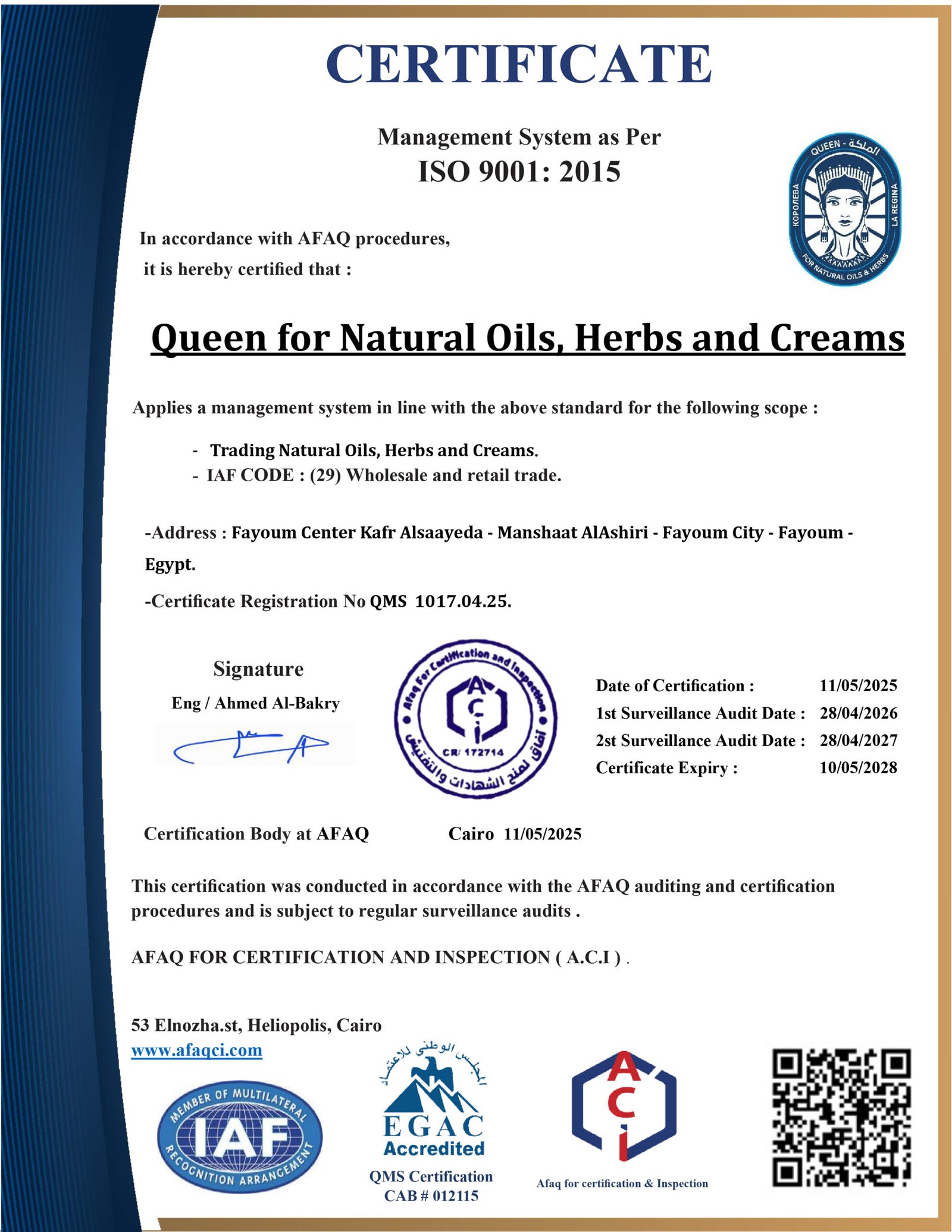 Queen Natural CERTIFICATE ISO 9001 01 scaled